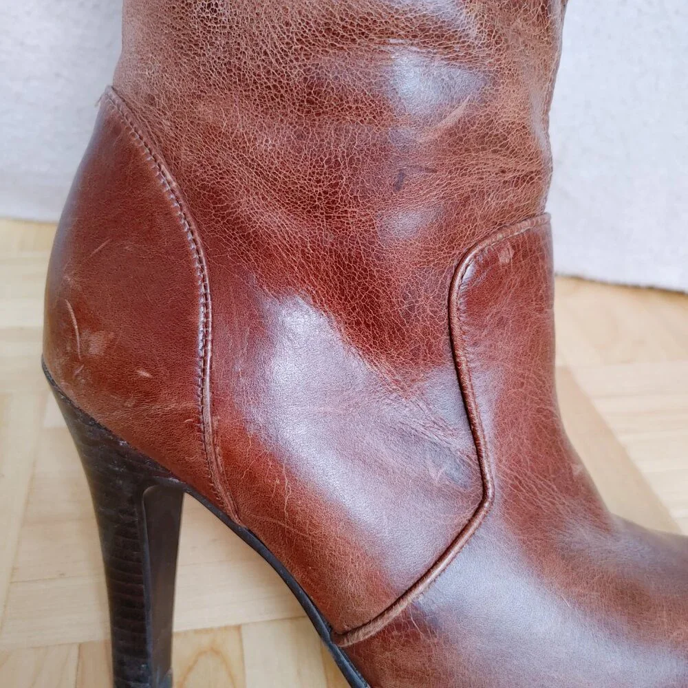 ๐ฏ% real leather Knee High heeled brown Boots - Picture 13 of 16